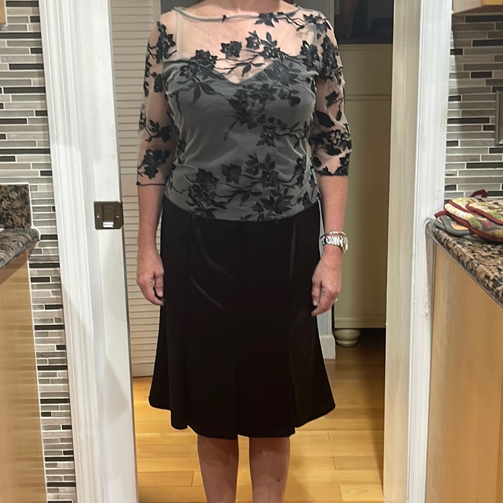Black cocktail dress with mesh, sweet heart cut, custom tailored for size 8